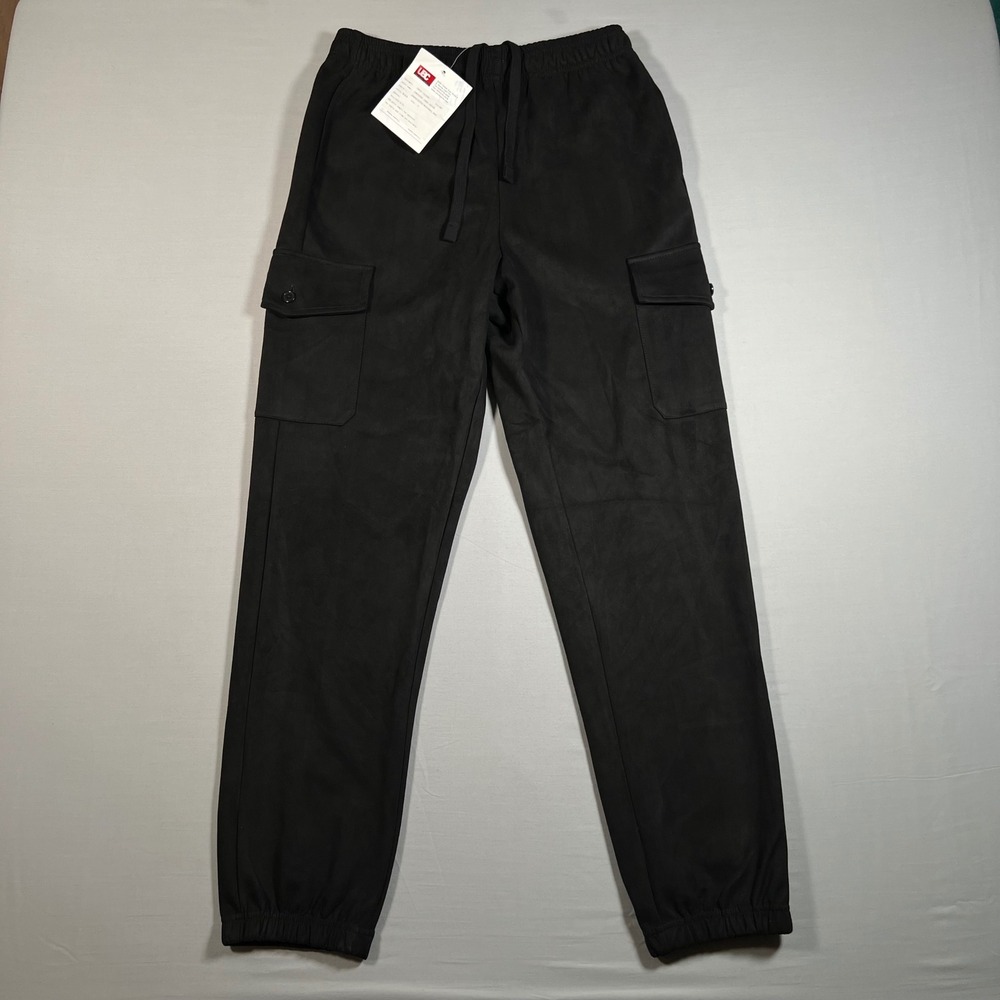 Cross Colours Mens Black Faux Suede Cargo Joggers Sweatpants Small NEW Sample
